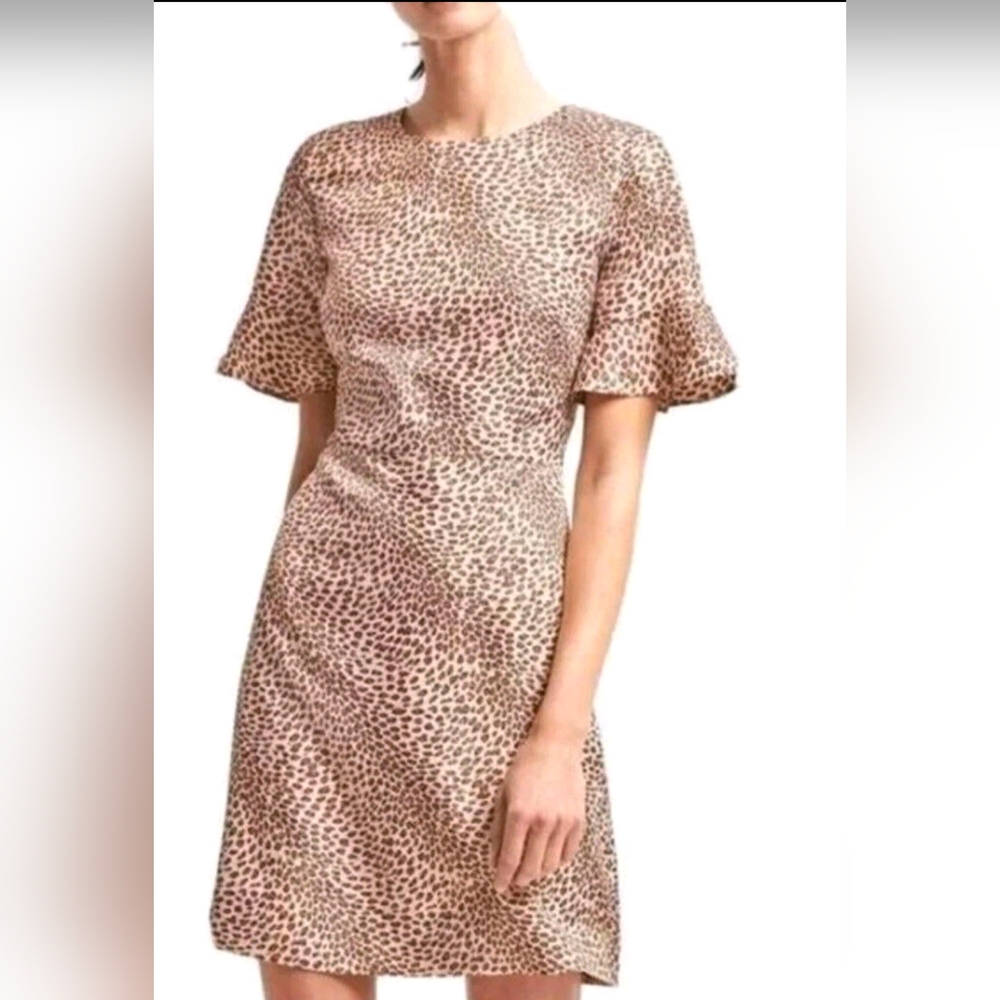 Banana Republic Leopard Print Ruffle Sleeve Mini Dress | Size 10